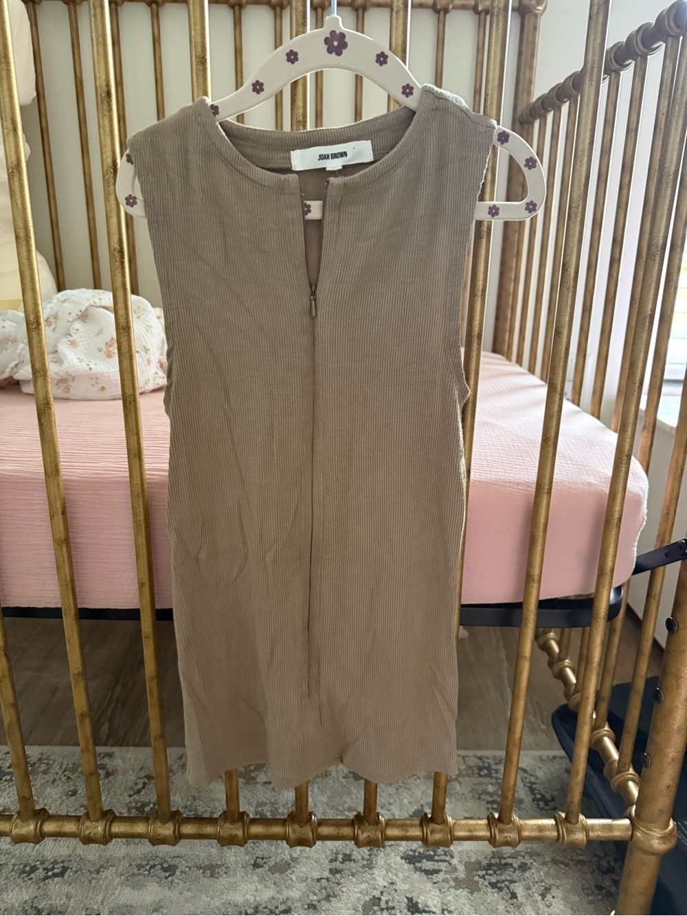 Joah Brown Ribbed Tank & Zip Top in Cream and Taupe - Picture 4 of 6